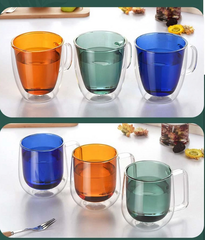 Coloured Double-Walled Glass Cup