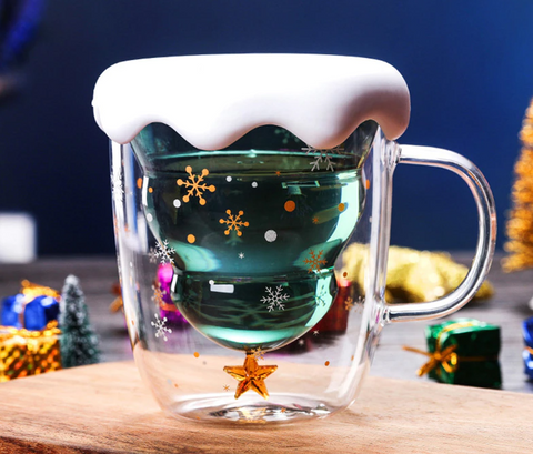 Christmas Tree Starry Sky Double Walled Glass Mug