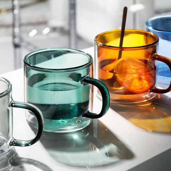 Coloured Doubled-Walled Glass Cup