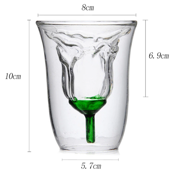 Rose Shape Double Wall Glass Cup